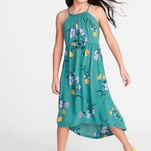 Old Navy Girls Size Large Halter Neck Maxi Dress Green Floral